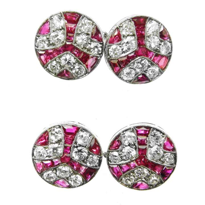 Pair of Art Deco ruby and diamond circular cufflinks